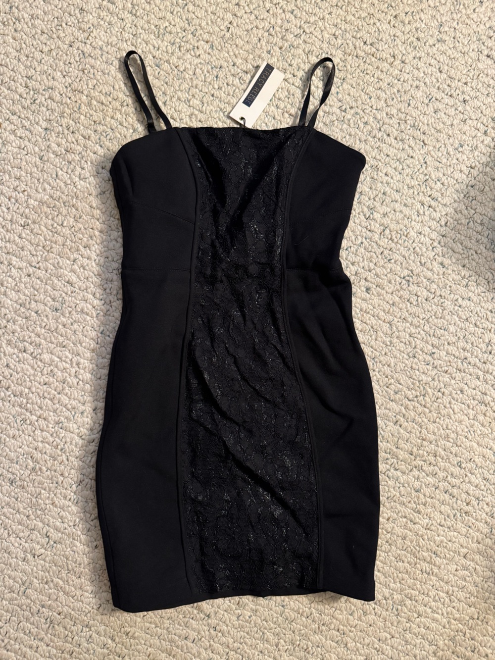 Tracy Reese Black Lace-Panel Mini Slip Dress